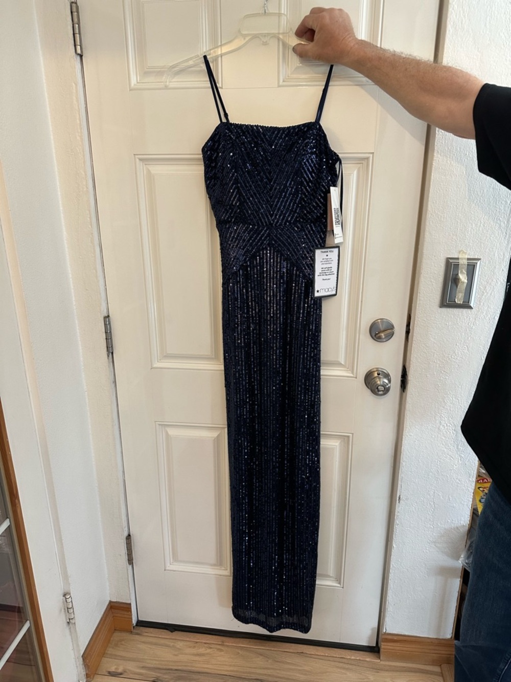 Macy's Navy Sequin Maxi Dress with Spaghetti Straps